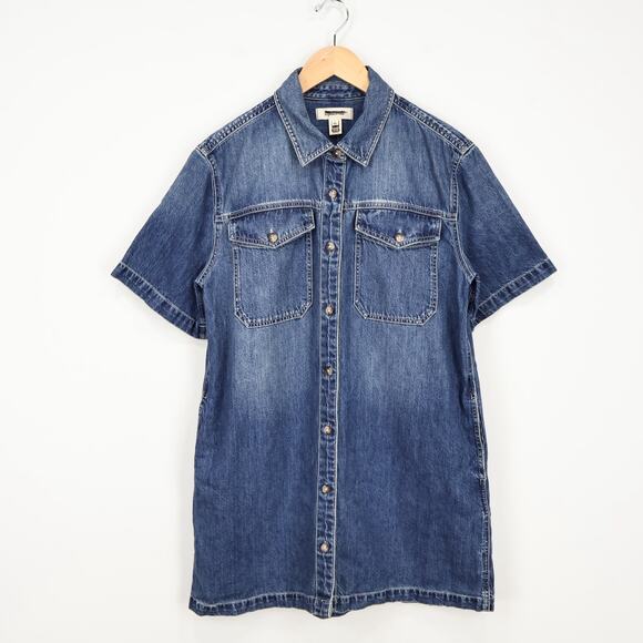 Madewell Denim Boxy Shirtdress Demarco Wash Blue Size Large NWT - Picture 2 of 9